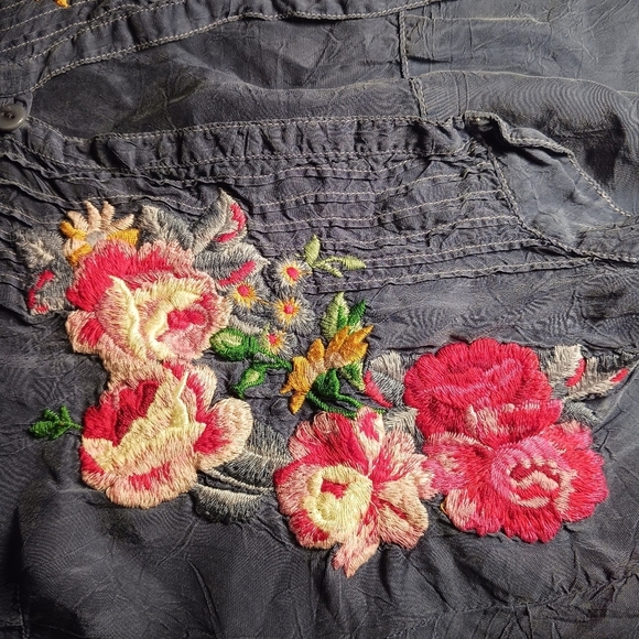 Johnny Was Rose Embroidered Dress Ladies XS Romantic Silky Blue Boho Oversized - Picture 5 of 9